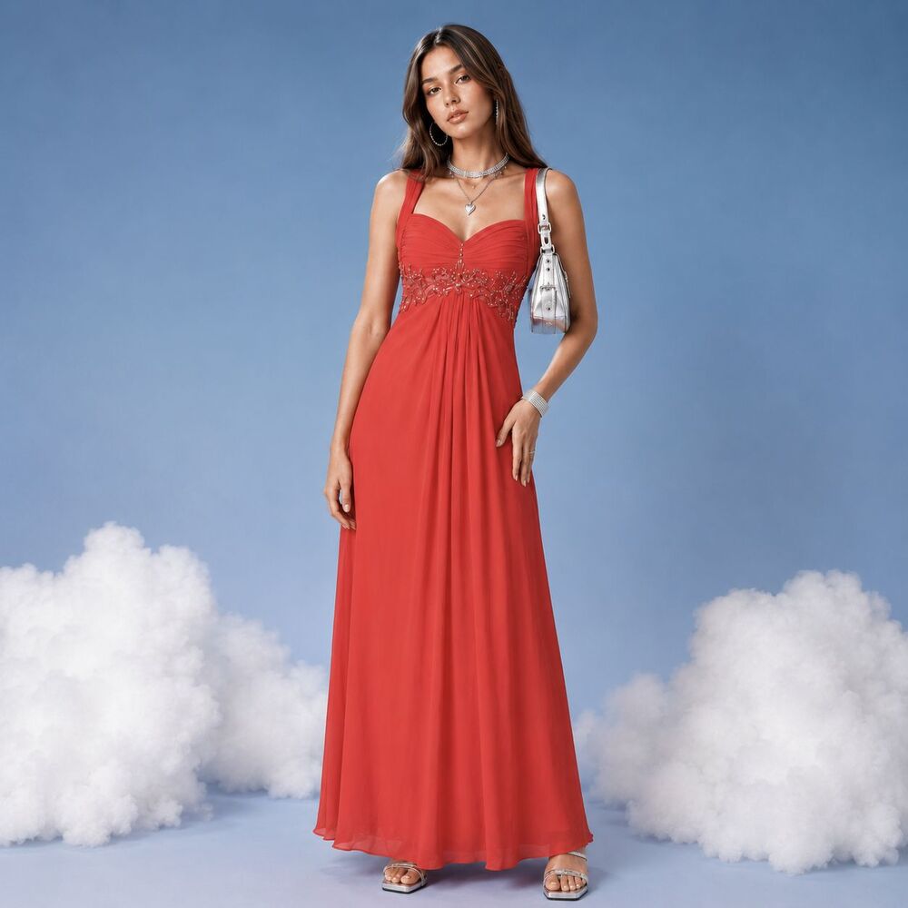 VTG Cache Sz 2 Gown Dress Women's Pale Coral Babydoll Maxi Formal Beaded Bust